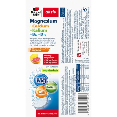 Doppelherz Magnesium Calcium Potassium B6 D3 - Supports Muscle Function and Bone Health 15 Vegetarian Effervescent