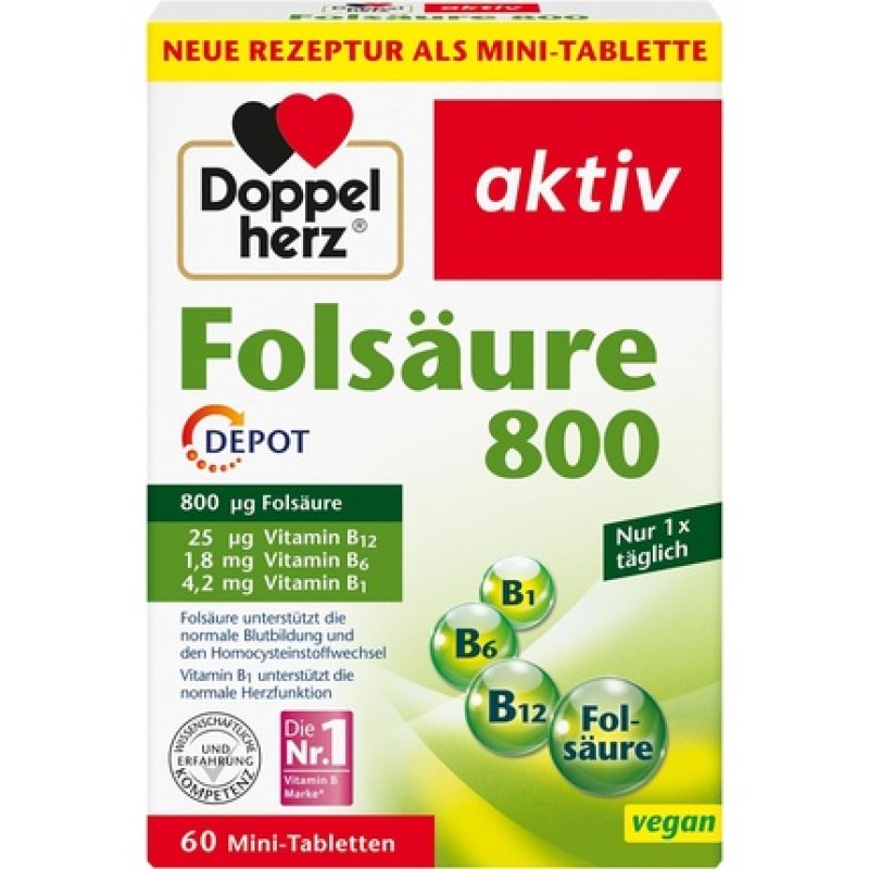 Doppelherz Folic Acid 800 DEPOT with Vitamin C B Vitamins to Support Normal Immune Function VEGAN 60 Mini Tablets