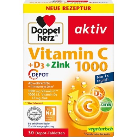 Doppelherz Vitamin C 1000 D3 Zinc High Dose Immune Support 30 Depot Tablets
