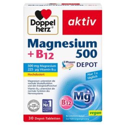 Doppelherz Magnesium 500 B12 2-Phase High Dose Supplement with 500mg Magnesium per Depot Tablet