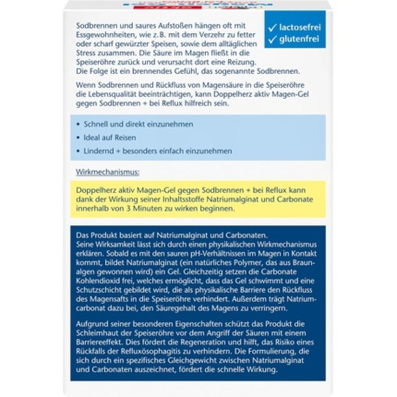 Doppelherz Stomach Gel Medicine for Heartburn, Acid Reflux Acid-related Stomach Issues 20 Sachets 20 Pieces