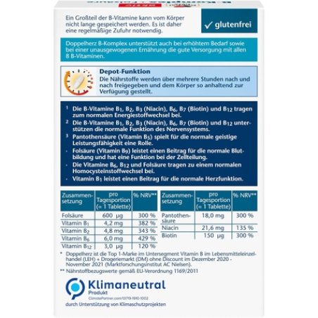 Doppelherz B-Complex DEPOT with Folic Acid - B Vitamins for Normal Nervous System Function and Energy Metabolism - 45