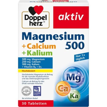 Doppelherz Magnesium 500 Calcium Potassium - High-Dose Magnesium for Normal Muscle Function and Electrolyte Balance