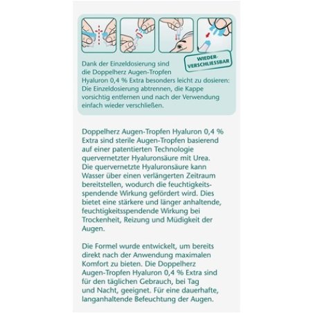 Doppelherz Eye Drops Extra Hyaluron 0.4% Moisturizing Eye Drops for Dry & Irritated Eyes 10 x 0.5ml