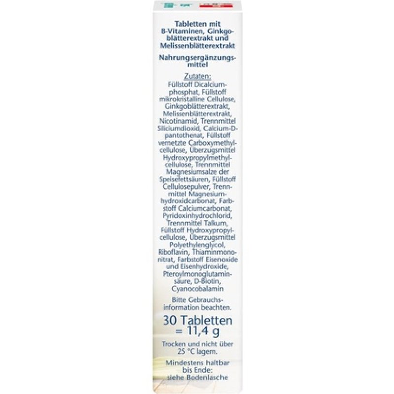 Doppelherz Stress Good Nerves with Vitamins B1 & B5, Extract from Lemon Balm Leaves & Ginkgo Biloba 30 Mini-Tablets