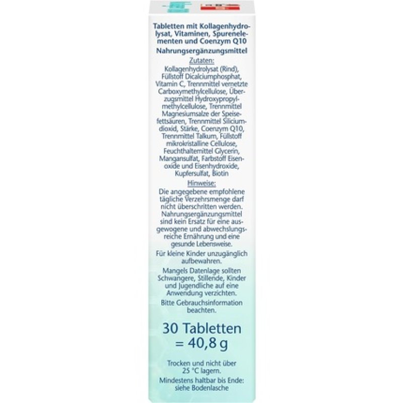 Doppelherz Active Collagen 1000 plus 500mcg Biotin plus Q10 for Skin and Connective Tissue with Copper and Manganese 30