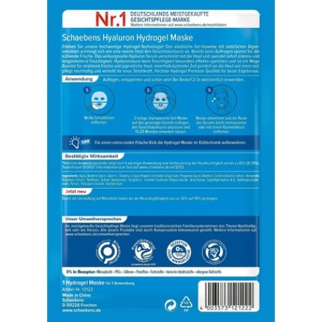 Schaebens Hyaluronic Hydrogel Mask Mega Booster with Hyaluronic Acid, Tiger Grass, and Panthenol for All Skin Types