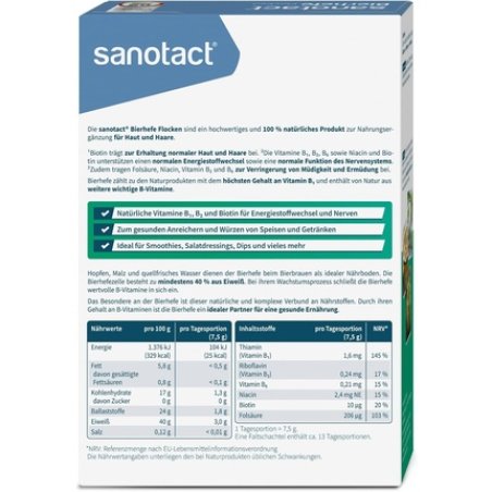 Sanotact Beer Yeast Flakes 100g with Biotin and 6 B-Vitamins for Skin Hair Nails