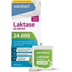 Sanotact Lactase 24,000 6h Depot 40 Lactose Tablets with Immediate Effect and 6h Depot for Lactose Intolerance and Milk