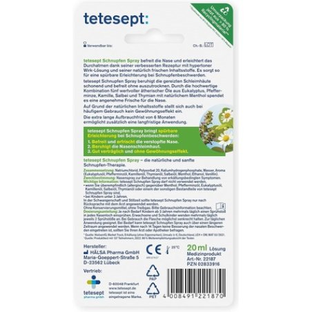 tetesept Cold Spray with 5 Essential Oils for Cold Relief - 1 x 20ml