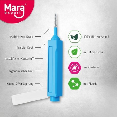 Interdental Brush BLUE MARA EXPERT 0.6mm ISO 3 Medium 8 Interdental Brushes Bioplastic Brushes for Interdental Spaces