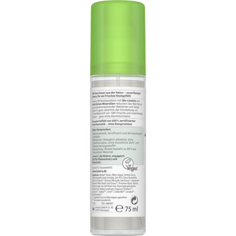Lavera Natural Refresh Deodorant Spray 48 Hours Vegan Cosmetics Organic Lime Minerals Aluminium Free Protection Fresh