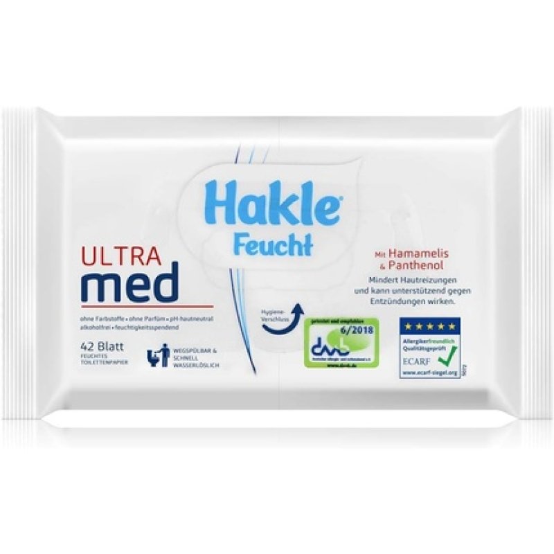 Hakle Feucht Ultra Med 42 Sheets with Witch Hazel & Panthenol - Helps Reduce Skin Irritation and Can Support Against