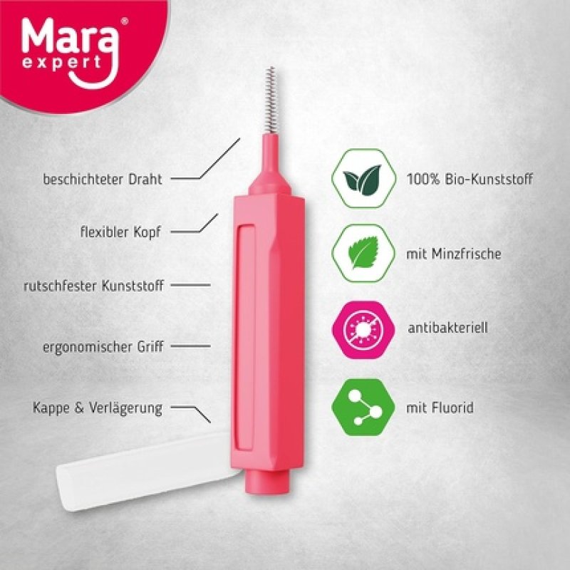 Interdental Brush RED MARA EXPERT 0.5mm ISO 2 Medium Fine 8 Interdental Brushes Bioplastic Brushes for Interdental