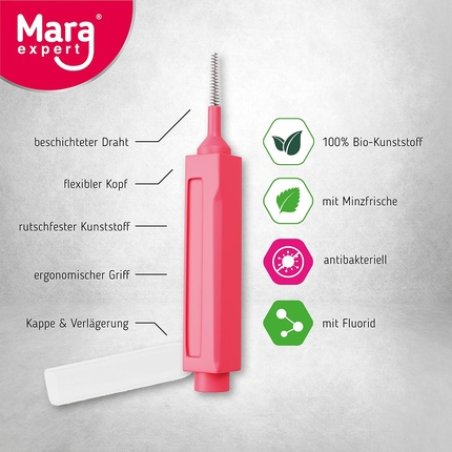 Interdental Brush RED MARA EXPERT 0.5mm ISO 2 Medium Fine 8 Interdental Brushes Bioplastic Brushes for Interdental
