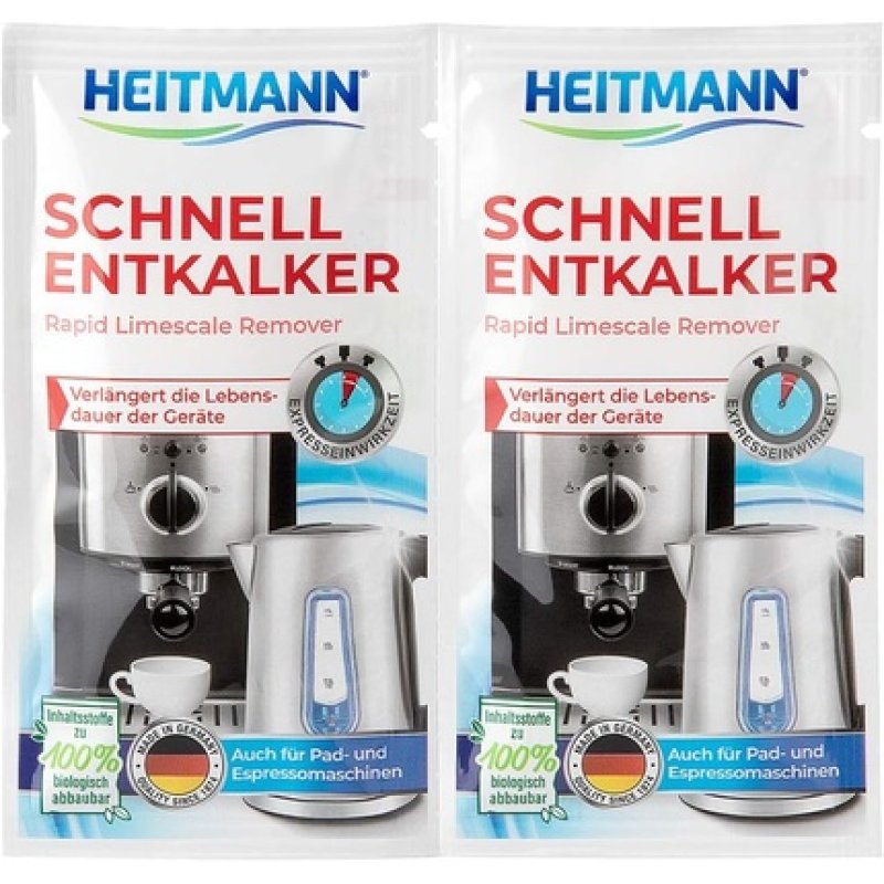 Heitmann Quick Descaler Natural Universal Descaler for Coffee Machines, Kettles, Egg Cookers 15g - Pack of 2