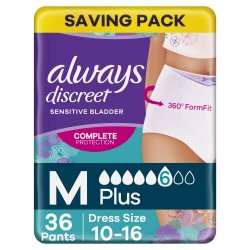 Always Discreet Incontinence Pants Women Medium Plus Odor Neutralizer 36 Pants - Pack of 36
