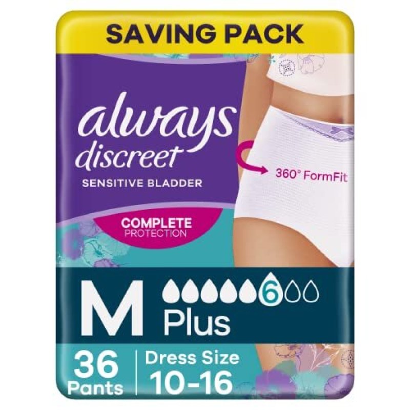 Always Discreet Incontinence Pants Women Medium Plus Odor Neutralizer 36 Pants - Pack of 36