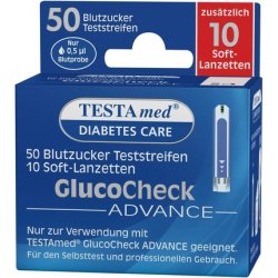 TESTAmed GlucoCheck Advance Blood Glucose Test Strips with Soft Lancets