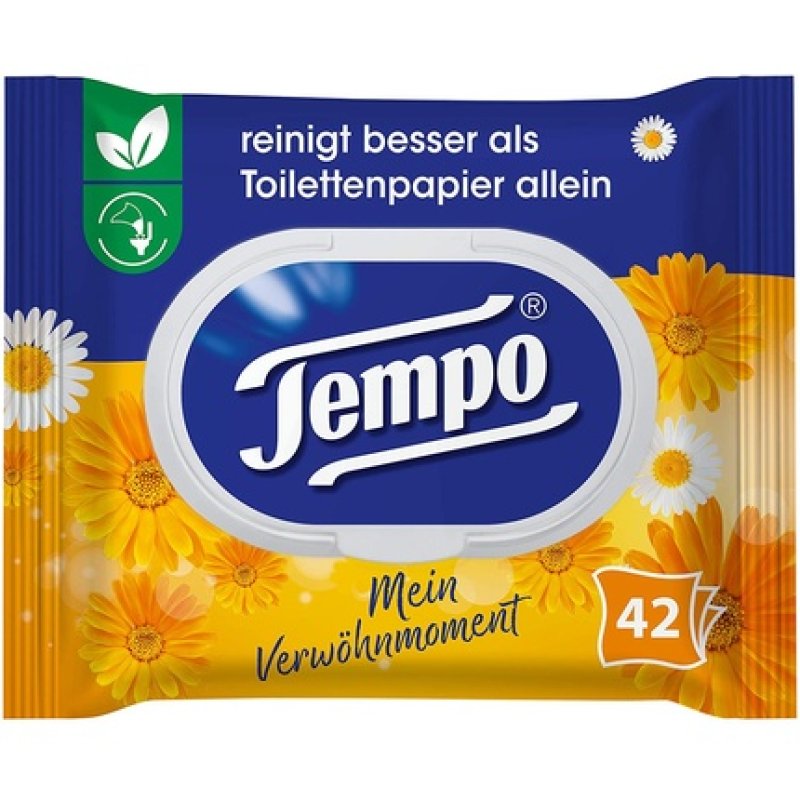 Tempo Moist Toilet Tissues Calendula & Chamomile 42 Sheets - Pack of 16