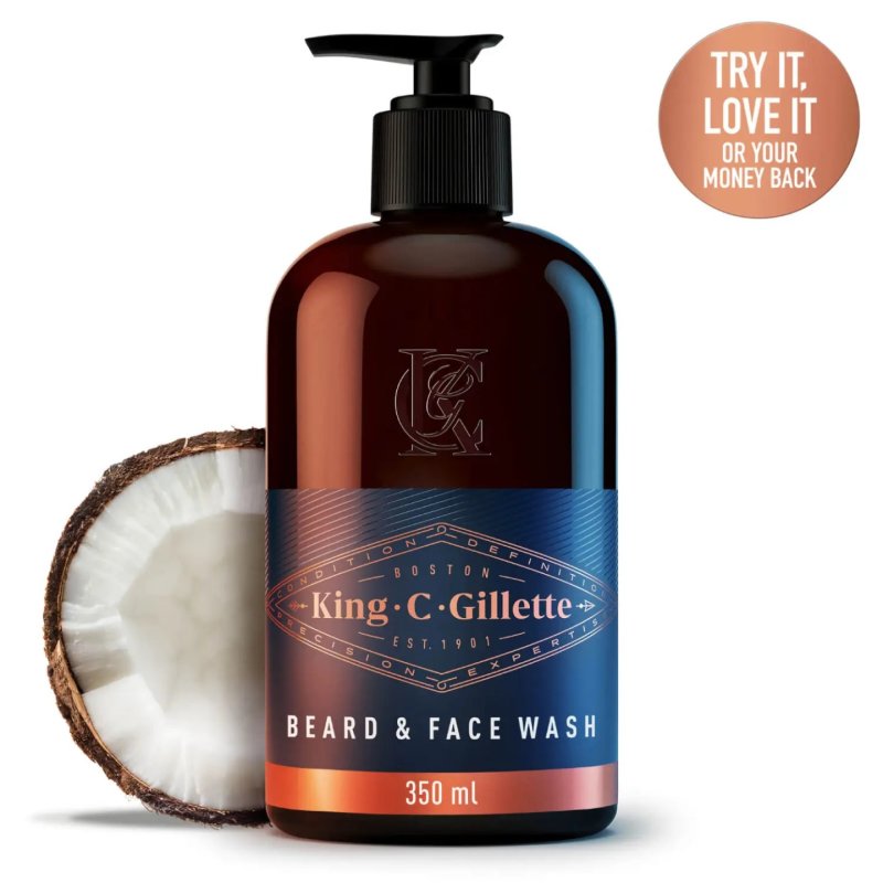 King C. Gillette Beard Care Beard Shampoo for Men 350ml with Coconut Water, Argan Oil, and Avocado Oil