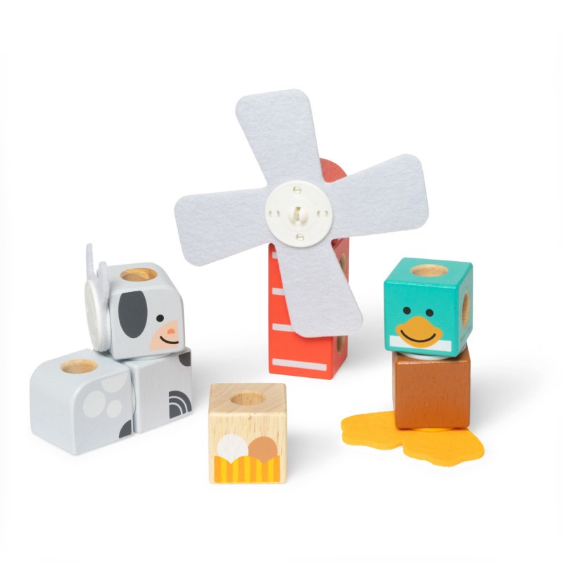 Melissa & Doug Blockables Farm Friends Snap And Play, Mix And Match Connectable Wooden Building Blocks Play Set Toy for