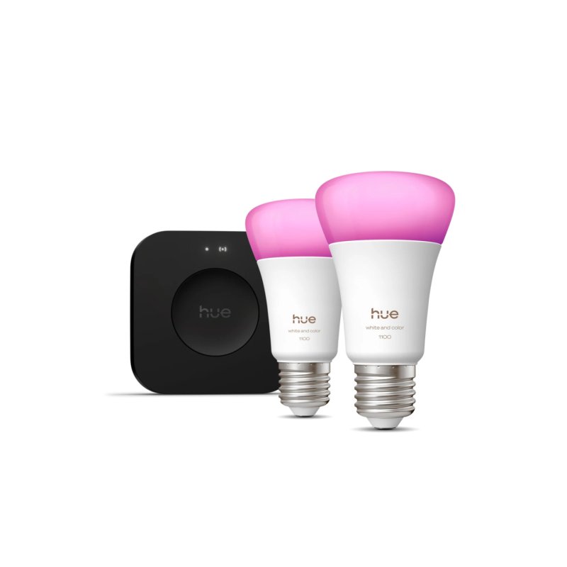 Philips Hue White and Color ambiance Kit de démarrage : deux ampoules connectées de couleur E27 Hue Bridge Pro