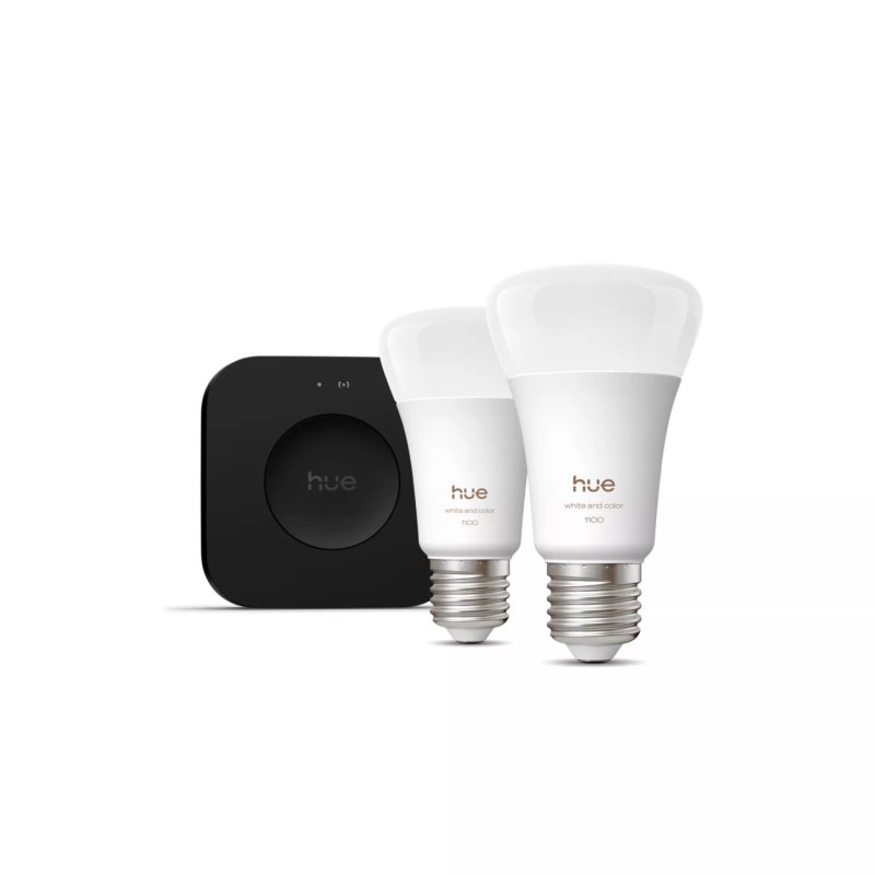 Philips Hue White and Color ambiance Kit de démarrage : deux ampoules connectées de couleur E27 Hue Bridge Pro