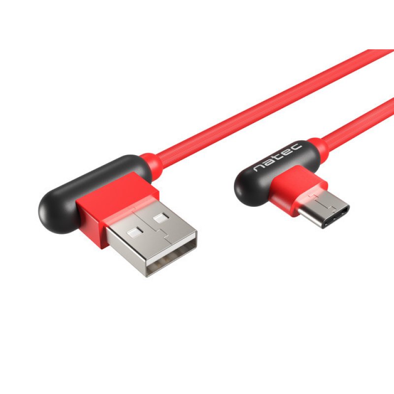 CABLE NATEC USB-C MACHO A USB-A 2.0 MACHO 1M CONECTORES EN ANGULO ROJO EN CAJA