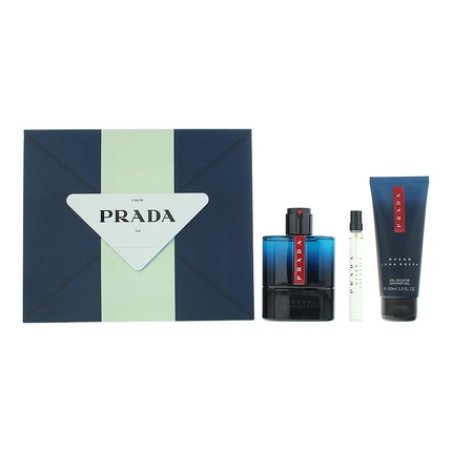 Prada Luna Rossa Ocean 3 Piece Gift Set Eau De Toilette 100ml And Shower Gel 100ml For Men