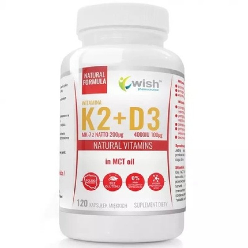 Wish Vitamin K2 MK-7 200g and D3 100g 4000 IU in MCT Oil 120 Capsules