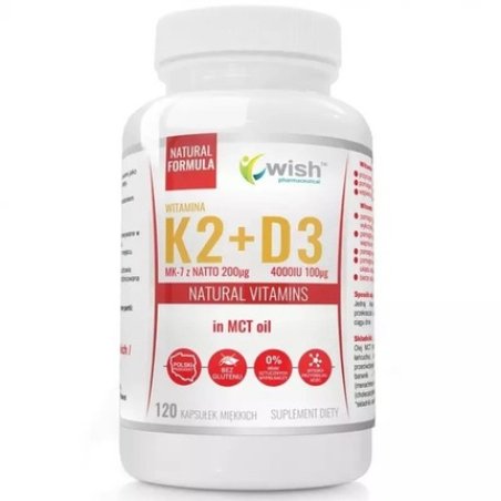 Wish Vitamin K2 MK-7 200g and D3 100g 4000 IU in MCT Oil 120 Capsules