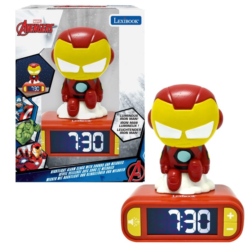Lexibook - Iron Man Night Light Alarm Clock with Sounds - Red