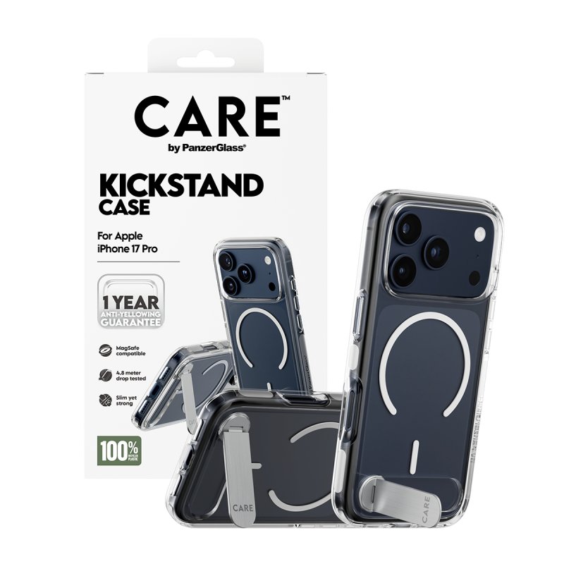 PanzerGlass CARE by Feature Case Transparent w. Kickstand & MagSafe iPhone 17 Pro