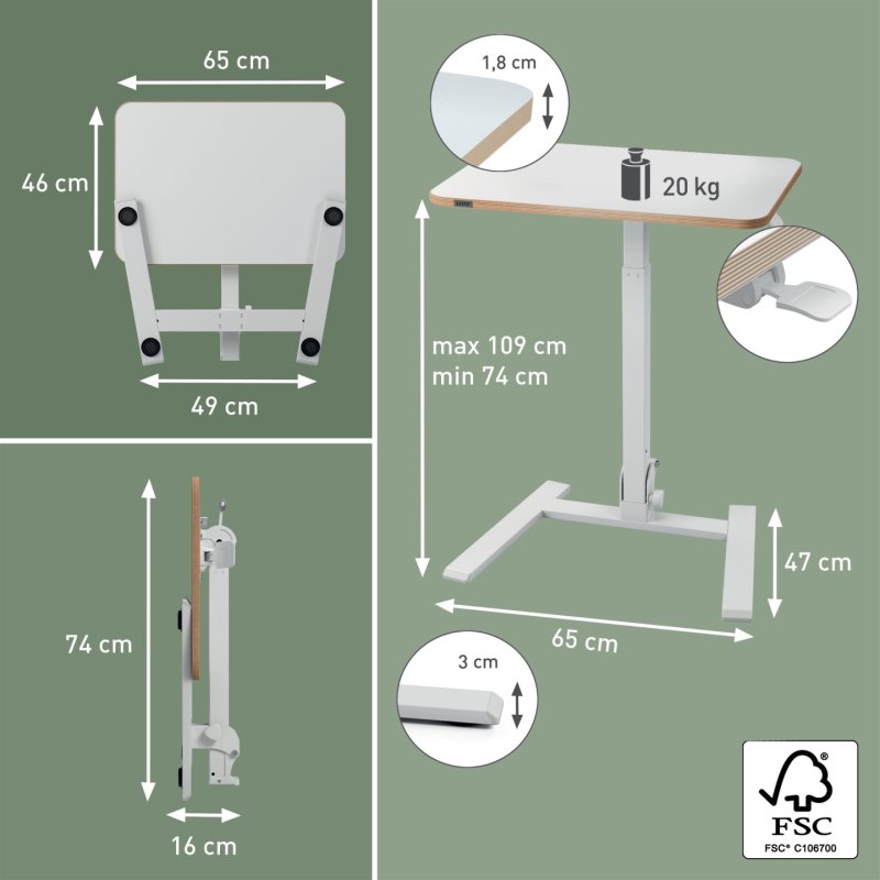 LEITZ - Sit/standing desk Ergo Small foldable white