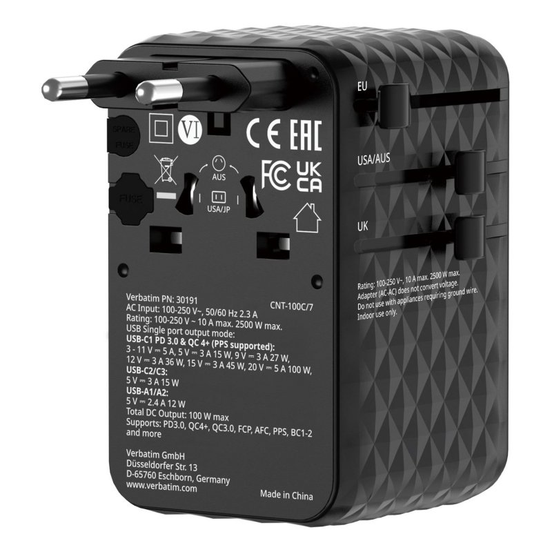 VERBATIM ADAPTATEUR VOYAGE 100W NOIR