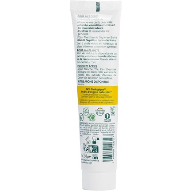 Ciel D'Azur Labs Organic Lemon Toothpaste with Clay and Thermal Water 75ml