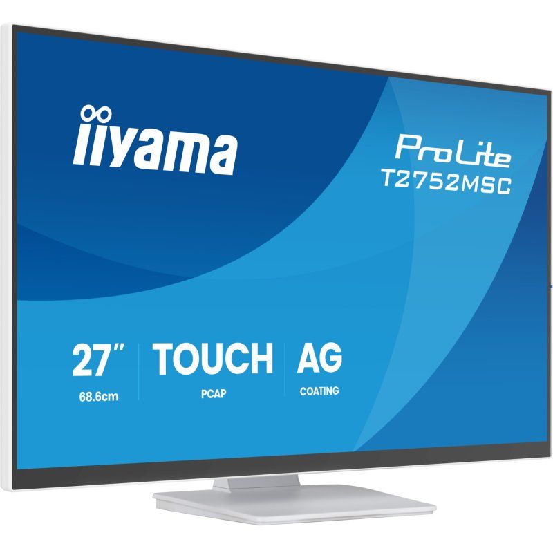 iiyama ProLite 27” DeepContrast PCAP 10pt touchscreen monitor featuring IPS panel technology, Edge-to-Edge glass