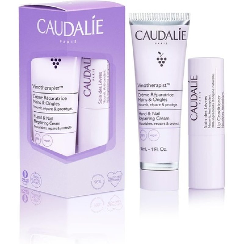 Caudalie Winter Duo Hand and Nail Cream 30ml and Lip Conditioner 4.5g