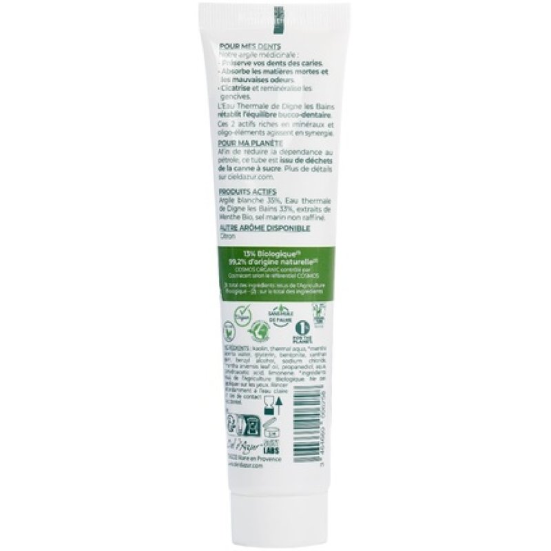 Ciel D'Azur Labs Organic Mint Toothpaste with Clay and Thermal Water 75ml