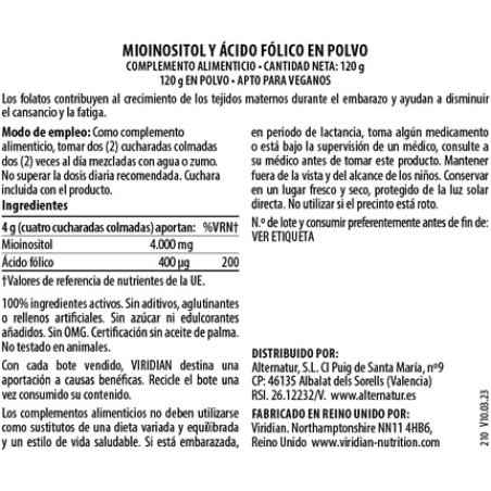 Viridian Myo-Inositol & Folic Acid Powder 120g