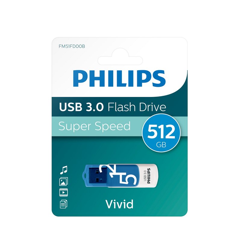 Philips FM51FD001B/00 lecteur USB flash 51 Go USB Type-A 3.2 Gen 1 (3.1 Gen 1) Bleu, Blanc
