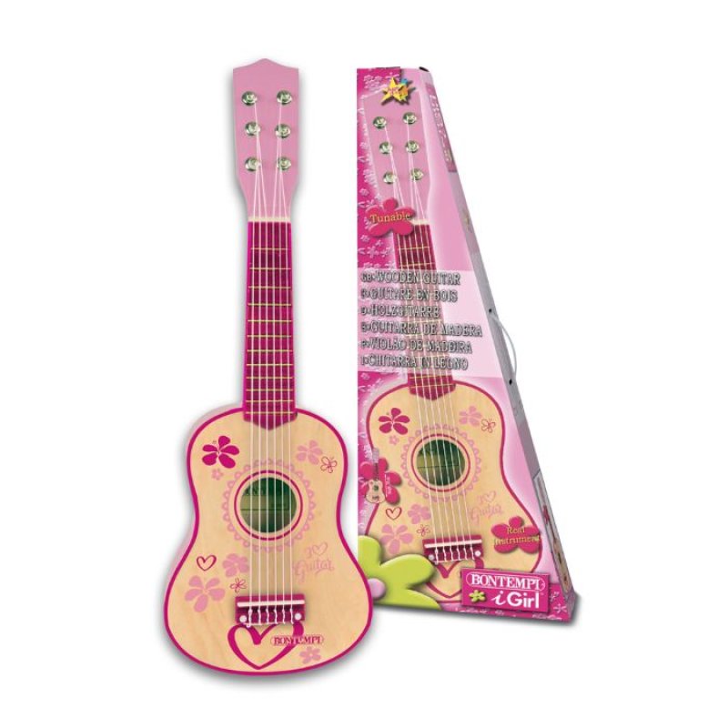 Bontempi - Small pink wooden guitar, 55 cm (225572)