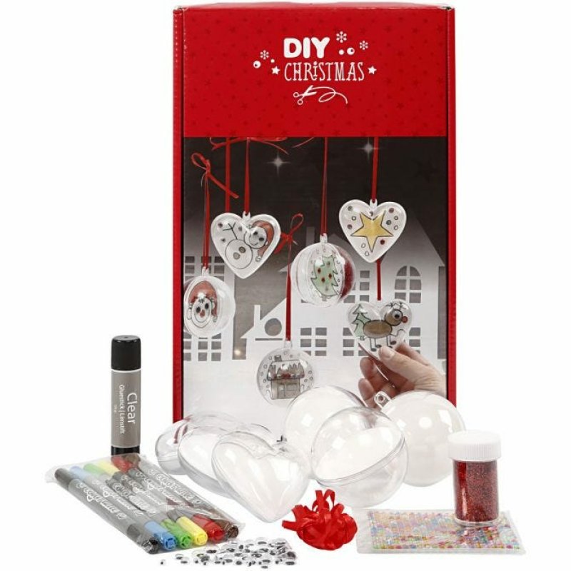DIY Kit Decoration - 1 Set of Christmas Baubles and Hearts