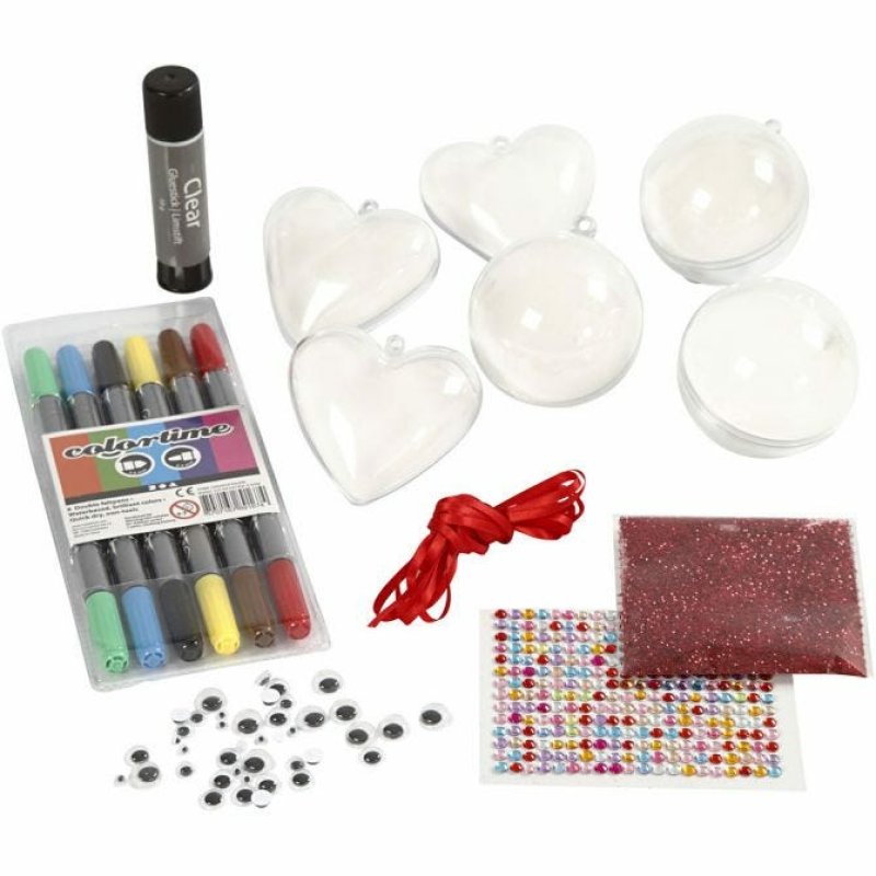 DIY Kit Decoration - 1 Set of Christmas Baubles and Hearts