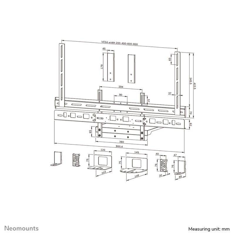 Neomounts AV60-500BL Kit support pour vidéobar et laptop 43-110" - VESA - max 8 kg - universel
