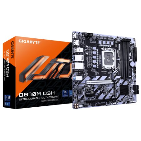 GIGABYTE Q870M D3H Motherboard - Intel Core Ultra (Series 2) CPUs, 4 1 2 Phases VRM, up to 9066MHz DDR5 (O.C), 2xPCIe