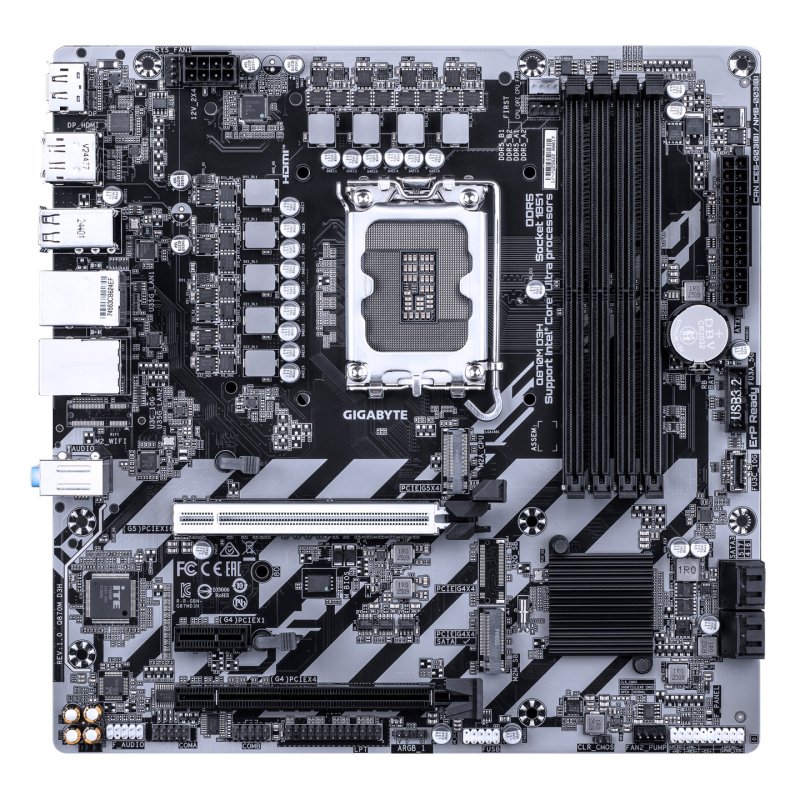 GIGABYTE Q870M D3H Motherboard - Intel Core Ultra (Series 2) CPUs, 4 1 2 Phases VRM, up to 9066MHz DDR5 (O.C), 2xPCIe