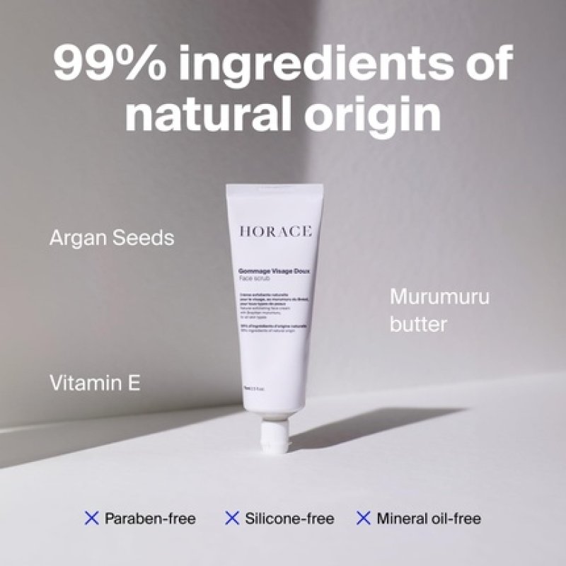 Horace Gentle Face Scrub for Men Exfoliating Cream with Argan Seeds and Murumuru