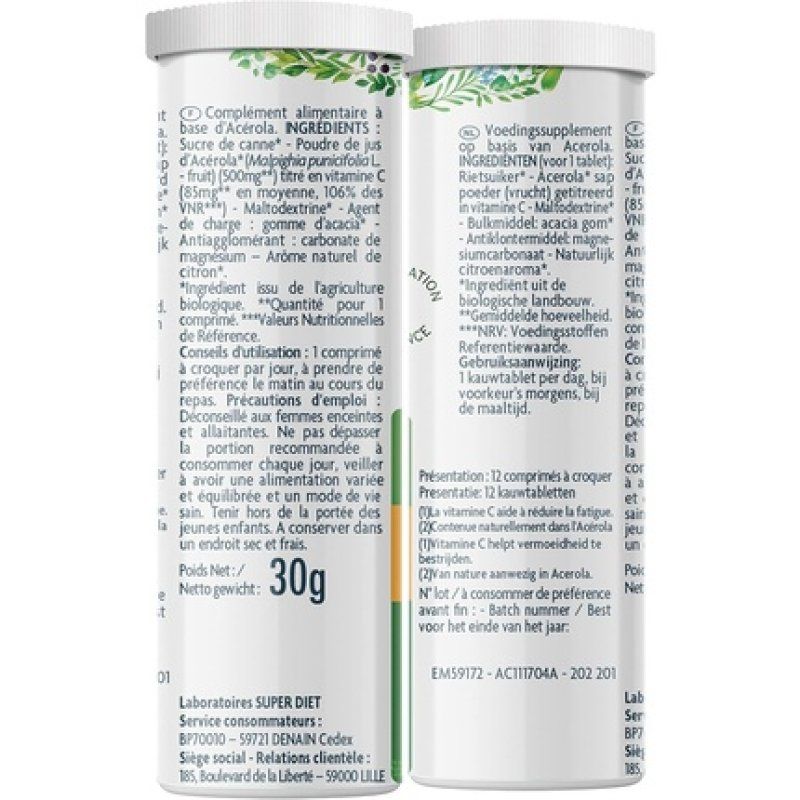 Superdiet Organic Acerola 500 High Concentration of Vitamin C